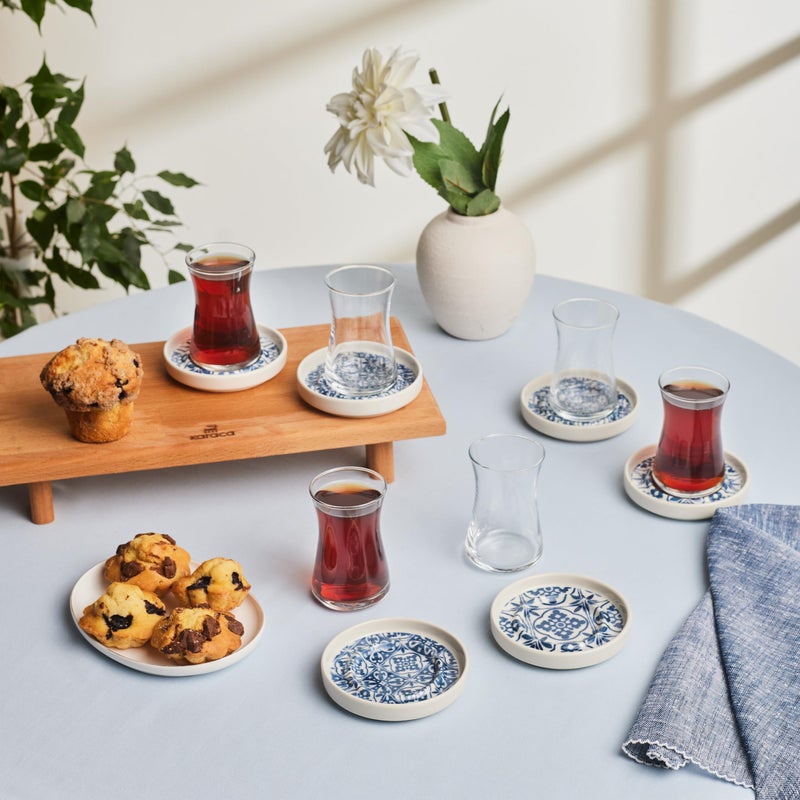 KARACA Mavili Turkish Tea Cups Set - 12 Piece Turkish Tea Glasses and Stoneware Saucers - Authentic Glass Drinking Sets for 6 People - Ideal Adult Teacup Set (170 ml) - Image 3