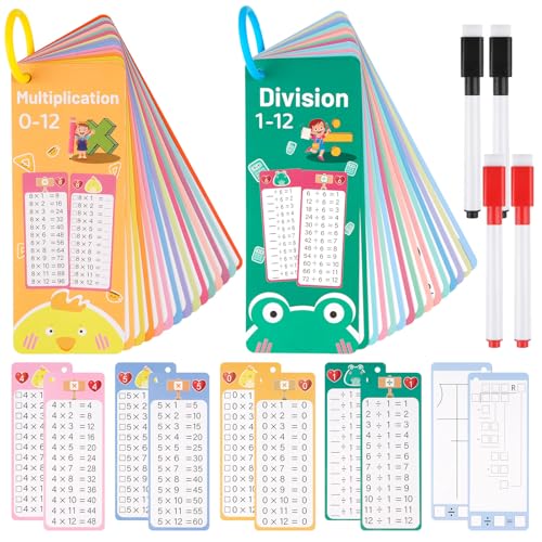 PEASUG Multiplication and Division Flash Cards 30 Pcs 012 Math Flash Cards with 4 Dry Erase Pens 2 Rings Educational Time Table Flash Cards for 1st3rd Graders Multiplication Game - Image 1