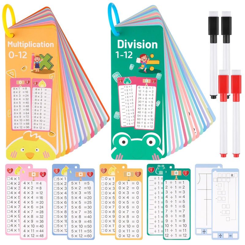PEASUG Multiplication and Division Flash Cards 30 Pcs 012 Math Flash Cards with 4 Dry Erase Pens 2 Rings Educational Time Table Flash Cards for 1st3rd Graders Multiplication Game - Image 3