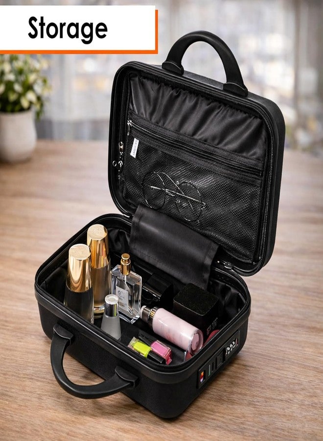 DREWIT STAR Portable Makeup Travel Case Hand Luggage, Mini ABS Carrying Makeup Case Suitcase with Elastic Band, Small Hard Shell Cosmetic Case for Travel Camping Women Girls (Black) - Image 5