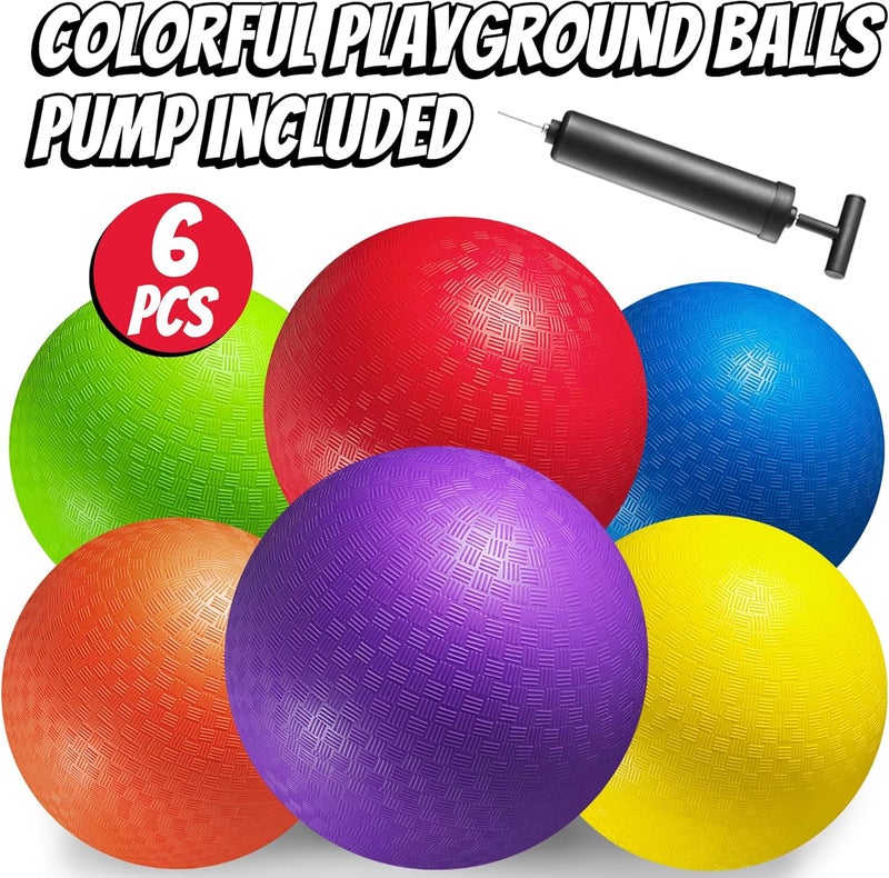 PlayBolt 10 Inch Kickball Playground Balls - (Pack of 6) Inflatable Rubber Indoor Outdoor Bouncy Balls for Adults & Kids - Dodgeballs, Kickballs, Four Square and Handballs for School, Gym, with Hand Pump - Image 2