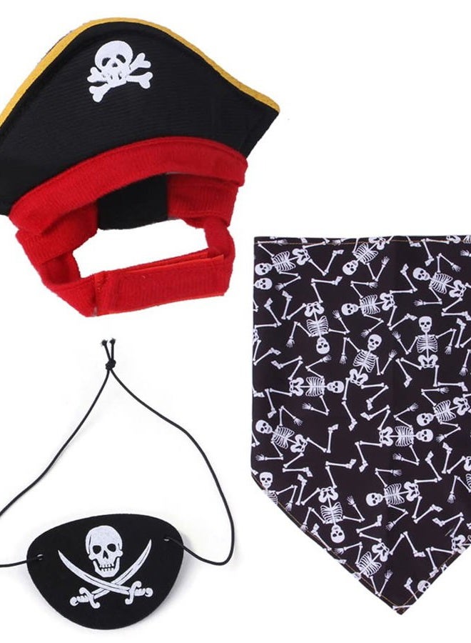 XIAOYU 3 Pieces Halloween Dog Pirate Costume Set Pet Pirate Hat Pirate Skull Triangle Bandana and Pirate Blindfold for Dog Cat Halloween Cosplay, Black - Image 1