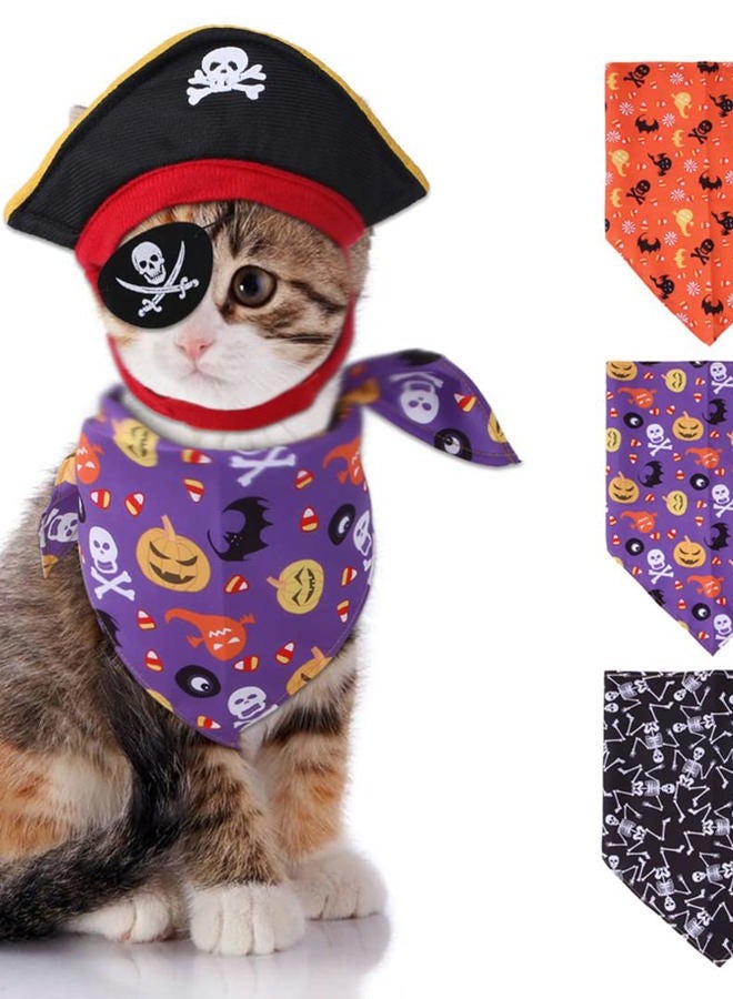 XIAOYU 3 Pieces Halloween Dog Pirate Costume Set Pet Pirate Hat Pirate Skull Triangle Bandana and Pirate Blindfold for Dog Cat Halloween Cosplay, Black - Image 2