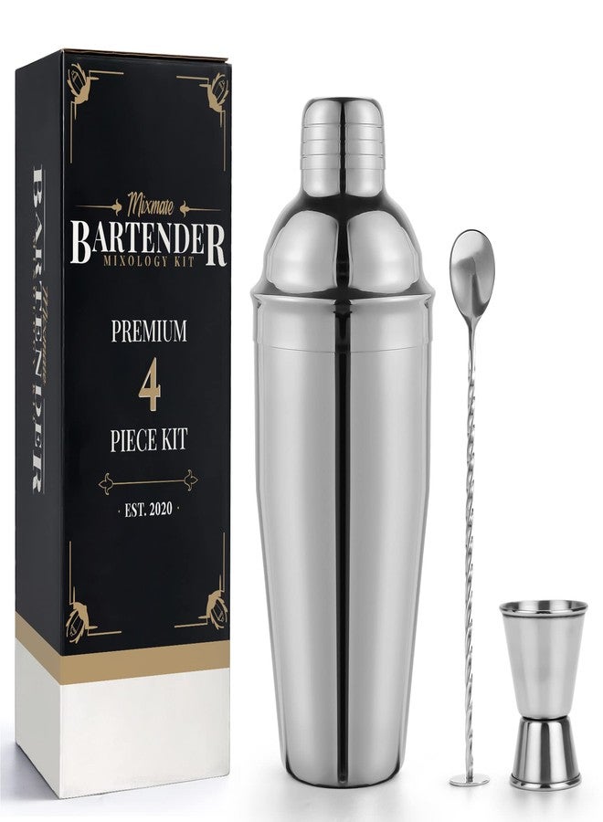 MixMate Premium Mixology Cocktail Shaker Set | 4 Piece Bar Tool Set, Silver Bar Set Cocktail Shaker Set for Drink Mixing - Includes Martini Shaker, Jigger, Bar Mixer Spoon + Free Cocktail Recipes | Gift Idea - Image 1