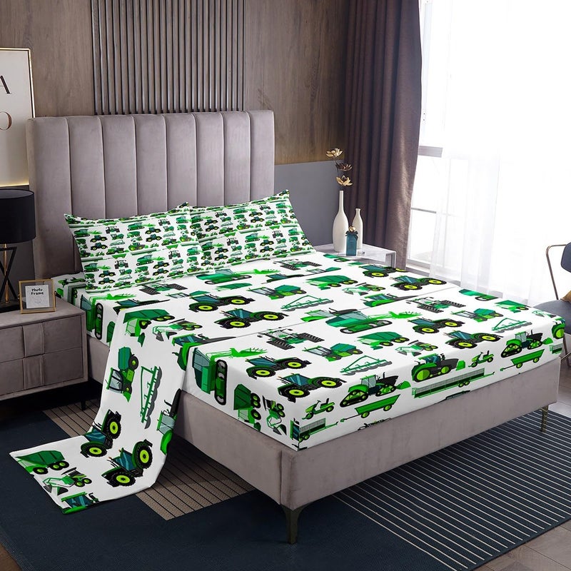 Feelyou Excavator Car Sheet Set Full Size Kids Boys Cartoon Construction Truck Bed Sheets Set Ultra Soft Cars Tractors Bedding Set Teens Bedroom Decor Children Kids Sheets Luxury Microfiber 
