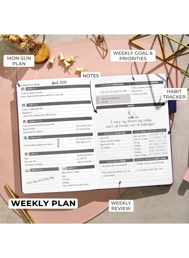 Clever Fox Planner – Undated Weekly & Monthly Planner for Productivity, Time Management & Goals – Organizer Journal – A5 (Purple) - Image 3