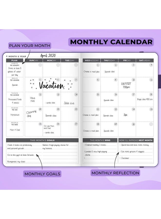 Clever Fox Planner – Undated Weekly & Monthly Planner for Productivity, Time Management & Goals – Organizer Journal – A5 (Purple) - Image 4