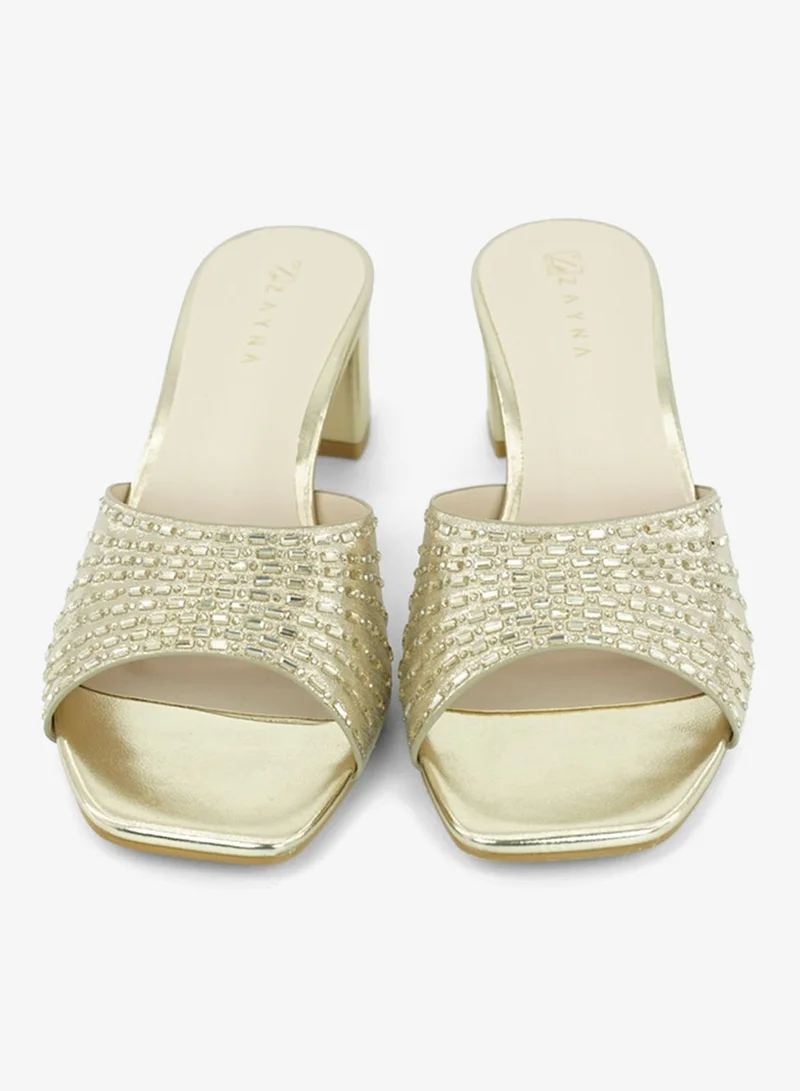 زينة 221-300 Zayna Ladies Classic Low Block Slides 18F8827-37 Gold