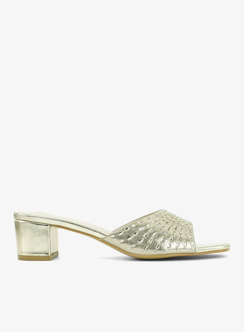 Zayna  221-300 Zayna Ladies Classic Low Block Slides 18F8827-37 Gold for Women | Best Price UAE