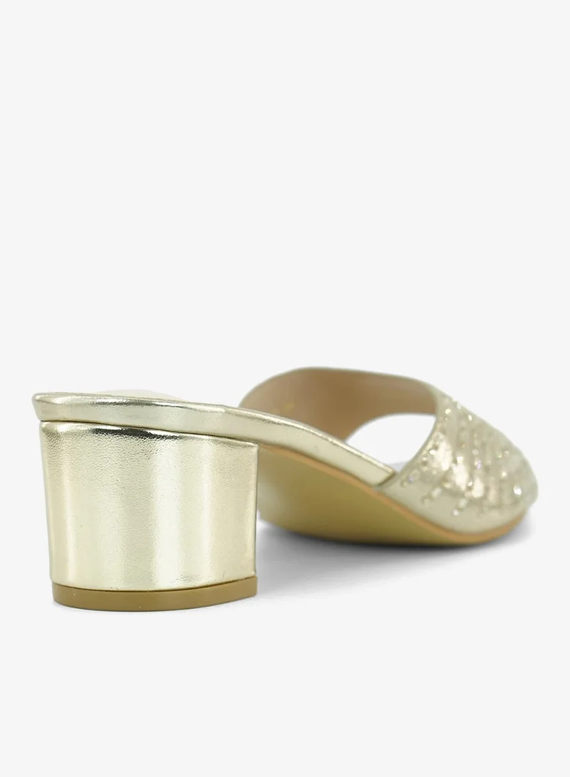 Zayna  221-300 Zayna Ladies Classic Low Block Slides 18F8827-37 Gold for Women | Best Price UAE
