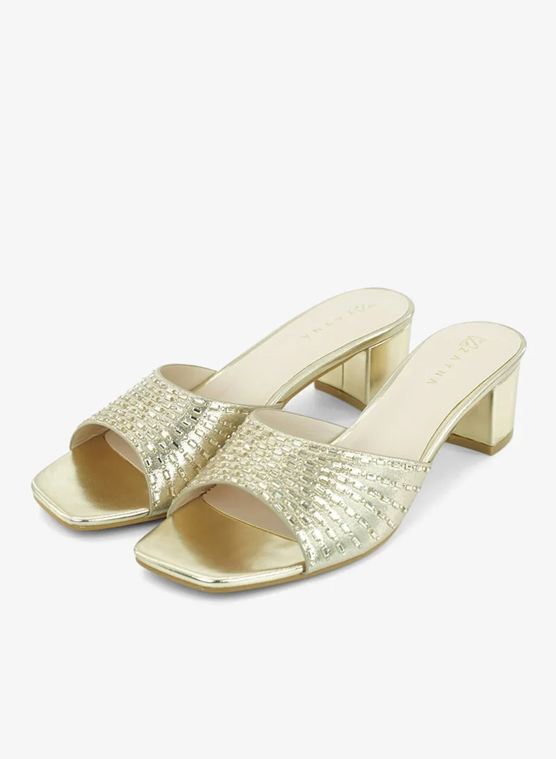 زينة 221-300 Zayna Ladies Classic Low Block Slides 18F8827-37 Gold