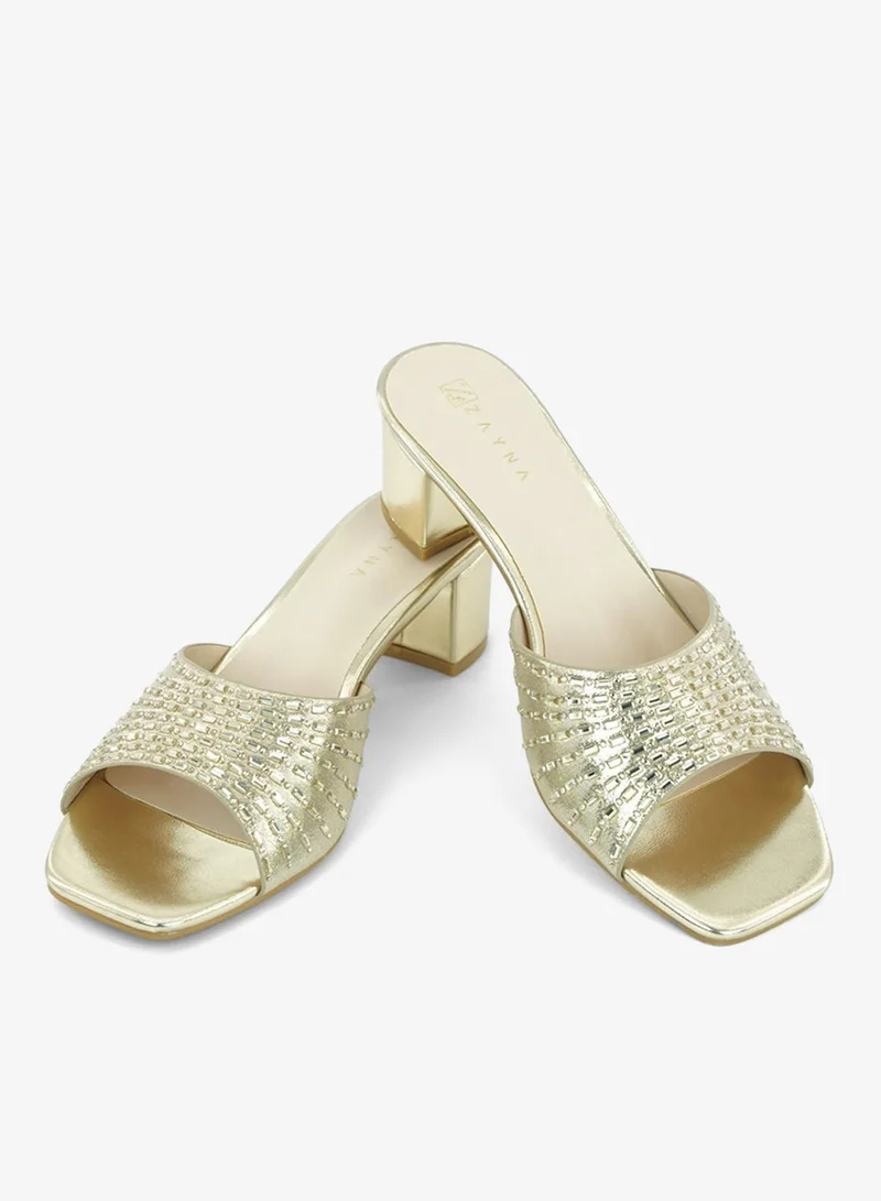 Zayna  221-300 Zayna Ladies Classic Low Block Slides 18F8827-37 Gold for Women | Best Price UAE