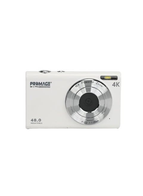 PROMAGE Digital Camera PC105 White - 48MP 4K UHD Vlogging Camera with Auto Focus, Anti-Shake, 16X Digital Zoom & Riva Case 7023 | Compact Point & Shoot Camcorder with Webcam Function & 256GB Support