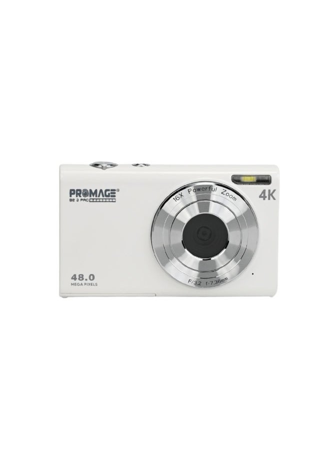 PROMAGE PROMAGE Digital Camera PC105 White - 48MP 4K UHD Vlogging Camera with Auto Focus, Anti-Shake, 16X Digital Zoom & Riva Case 7023 | Compact Point & Shoot Camcorder with Webcam Function & 256GB Support  - Image 1