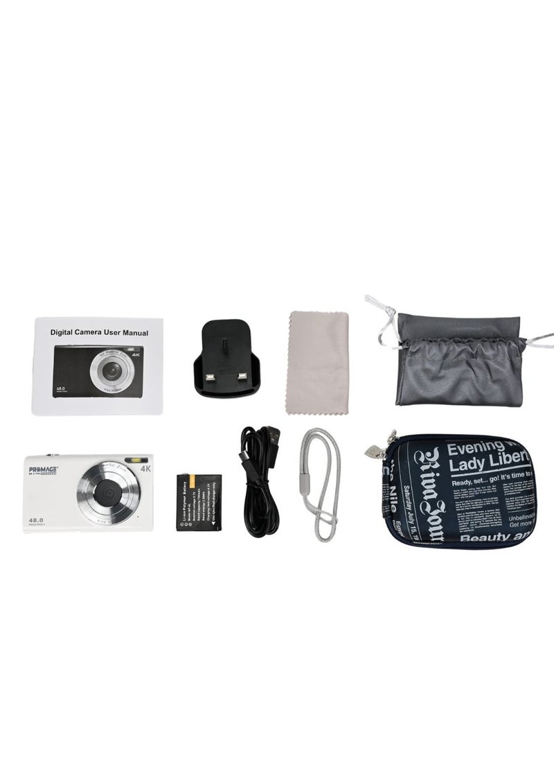PROMAGE PROMAGE Digital Camera PC105 White - 48MP 4K UHD Vlogging Camera with Auto Focus, Anti-Shake, 16X Digital Zoom & Riva Case 7023 | Compact Point & Shoot Camcorder with Webcam Function & 256GB Support  - Image 5