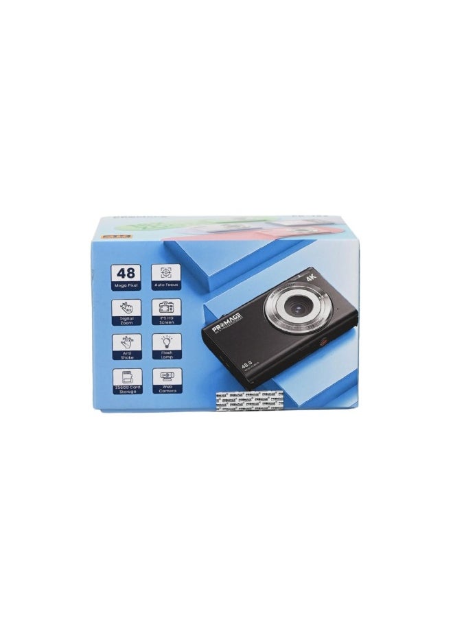 PROMAGE Digital Camera PC105 White - 48MP 4K UHD Vlogging Camera with Auto Focus, Anti-Shake, 16X Digital Zoom & Riva Case 7023 | Compact Point & Shoot Camcorder with Webcam Function & 256GB Support