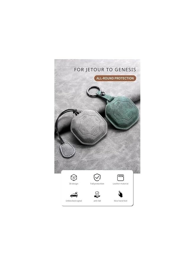 Topleo Suede Keychain Holder with Key Ring, Fit for Chery Jietu Shanhai T2 Traveler, modified accessories key cover buckle, 2 Pieces, Grey and Green - Image 5