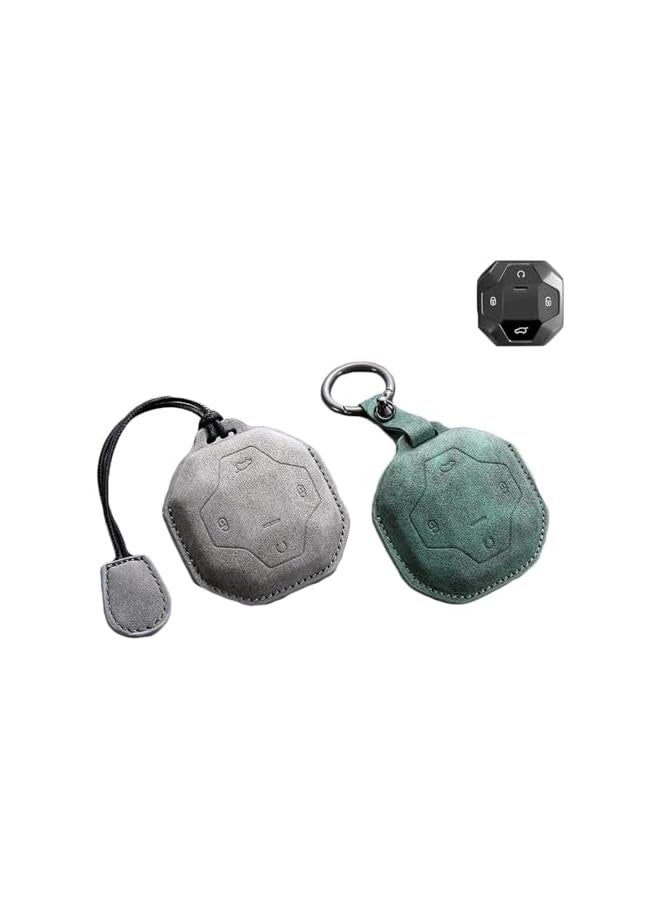 Topleo Suede Keychain Holder with Key Ring, Fit for Chery Jietu Shanhai T2 Traveler, modified accessories key cover buckle, 2 Pieces, Grey and Green - Image 1