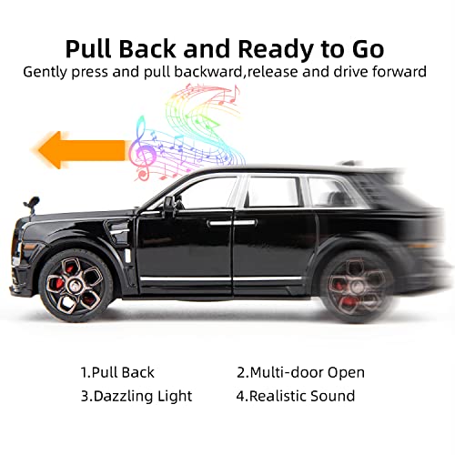 BDTCTK Compatible for 1:36 Rolls Royce Cullinan Car Model, Diecast Pull Back Car Toy car, Doors Open, Light and Sound, Boys Toys Kids Adults Gifts (Black) - Image 2
