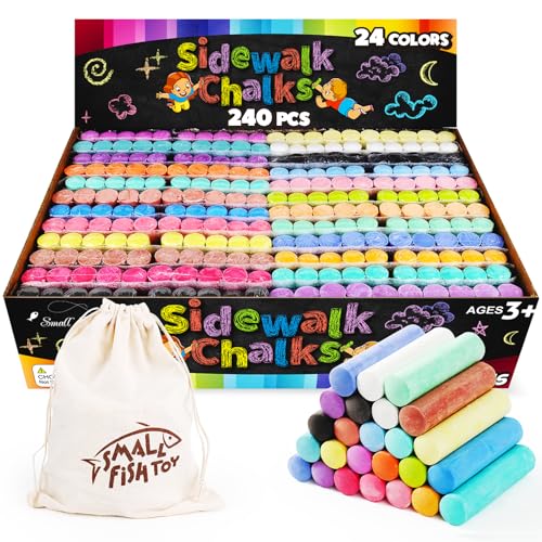 SMALL FISH 240PCS Washable Sidewalk Chalks 24 Colors Jumbo Chalk for Kids NonToxic Sidewalk Chalk Bulk for Toddler Dustless Outdoor Chalk Giant Box Chalkboard Chalk for Party Favor Playground Great for Kids - Image 1