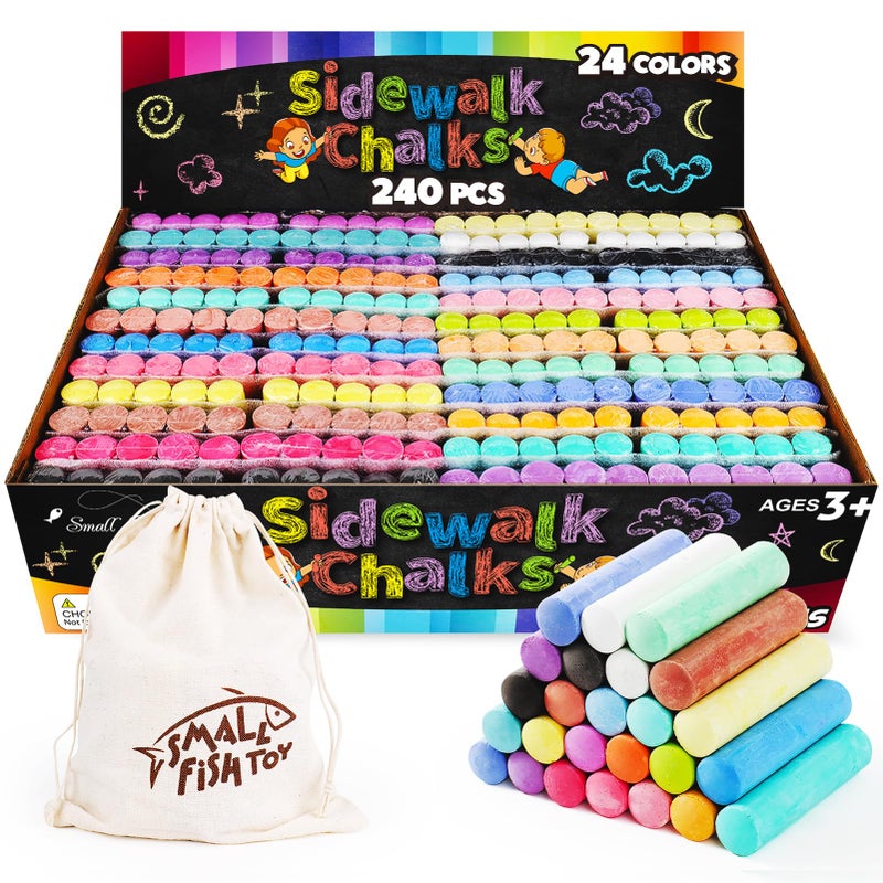 SMALL FISH 240PCS Washable Sidewalk Chalks 24 Colors Jumbo Chalk for Kids NonToxic Sidewalk Chalk Bulk for Toddler Dustless Outdoor Chalk Giant Box Chalkboard Chalk for Party Favor Playground Great for Kids - Image 2
