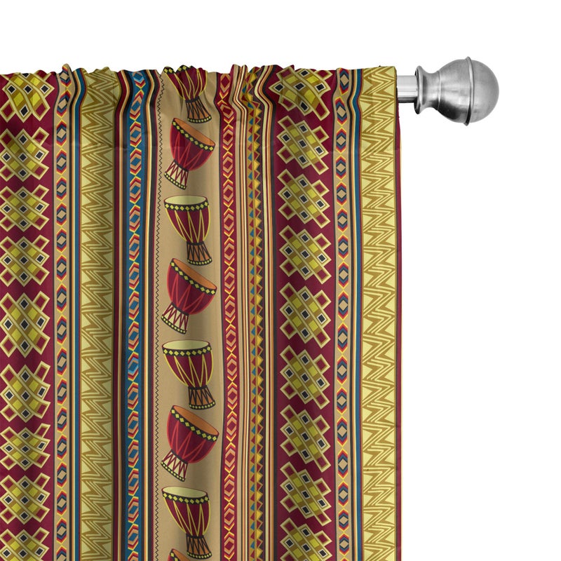Ambesonne African Window Curtains Pack of 2  Oriental Djembe Drums Music Culture in Theme Geometric Chevrons Triangles  Lightweight Set with Rod Pocket  4 Panels of - 28"" x 95""  Yellow Ruby - Image 1