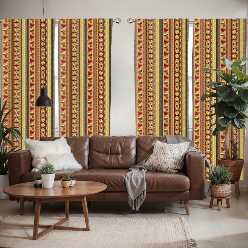 Ambesonne African Window Curtains Pack of 2  Oriental Djembe Drums Music Culture in Theme Geometric Chevrons Triangles  Lightweight Set with Rod Pocket  4 Panels of - 28"" x 95""  Yellow Ruby - Image 5