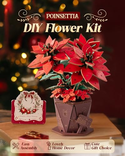 Wowood 3D Flower Wooden Puzzles for AdultsPoinsettia DIY Wooden Flowers Model Kit Building Set Crafts for Adults to Build Botanical CollectionIdeal Creative Gift IdeasHousewarming 153PCS - Image 5