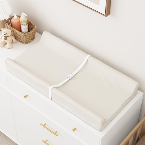 YACODAVO Wipeable Baby Changing Pad for Dresser and Table Cozy Diaper Changing Pad with Waterproof WipeClean Leather Cover OffWhite - Image 1