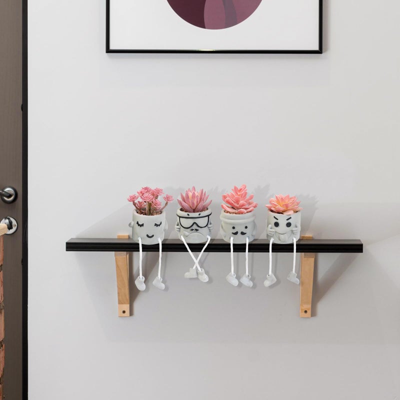 LUZOGA Set of 4 Artificial Potted Mini Succulent Plants - Small Fake Succulents in Hanging Leg Cement Pots, Desk/Bathroom/Bookshelf/Wall Decor for Home Office, Cute Office Decor for Women (Pink) - Image 5