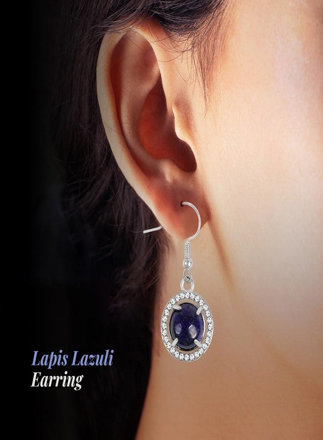 Crystu Natural Crystal Stone Lapis Lazuli Round Shape Design 2 Earrings Tops | Studs | Charged by Reiki Grandmaster & Vastu Expert (Color : Blue) - Image 2