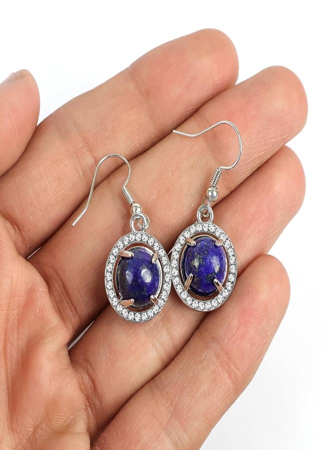 Crystu Natural Crystal Stone Lapis Lazuli Round Shape Design 2 Earrings Tops | Studs | Charged by Reiki Grandmaster & Vastu Expert (Color : Blue) - Image 3