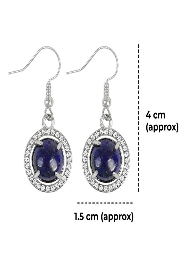 Crystu Natural Crystal Stone Lapis Lazuli Round Shape Design 2 Earrings Tops | Studs | Charged by Reiki Grandmaster & Vastu Expert (Color : Blue) - Image 4