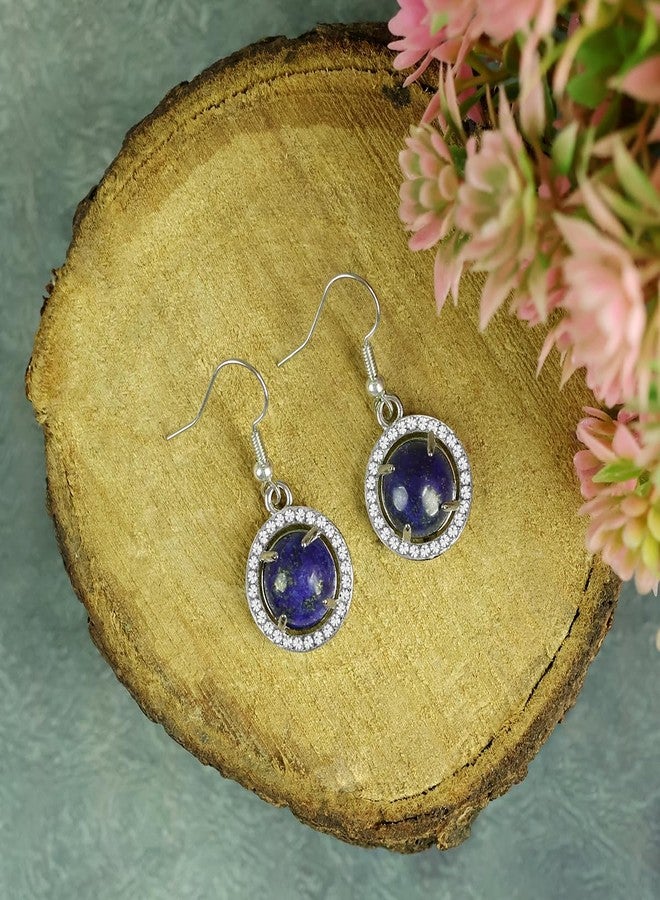 Crystu Natural Crystal Stone Lapis Lazuli Round Shape Design 2 Earrings Tops | Studs | Charged by Reiki Grandmaster & Vastu Expert (Color : Blue) - Image 5