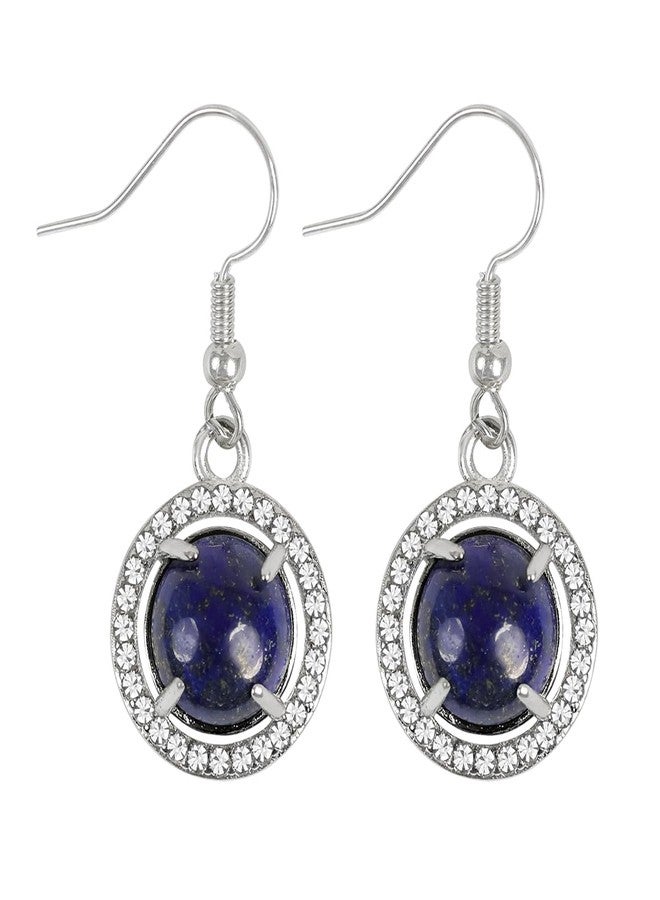 Crystu Natural Crystal Stone Lapis Lazuli Round Shape Design 2 Earrings Tops | Studs | Charged by Reiki Grandmaster & Vastu Expert (Color : Blue) - Image 1