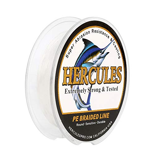 HERCULES Super Strong 100M 109 Yards Braided Fishing Line 20 LB Test for Saltwater Freshwater PE Braid Fish Lines 4 Strands - White, 20LB (9.1KG), 0.20MM - Image 1