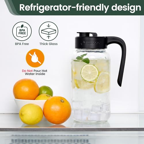 Spreccio Mason Jar Pitcher - Airtight & Leakproof Glass Pitcher with Lid, Perfect for Breastmilk, Cold Brew, and Sun Tea, 2 Quart (64 oz) 1/2 Gallon Mason Jar with Pour Spout Lid - Image 5