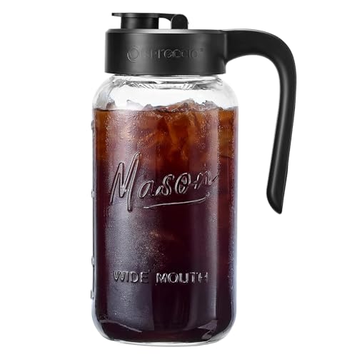 Spreccio Mason Jar Pitcher - Airtight & Leakproof Glass Pitcher with Lid, Perfect for Breastmilk, Cold Brew, and Sun Tea, 2 Quart (64 oz) 1/2 Gallon Mason Jar with Pour Spout Lid - Image 1