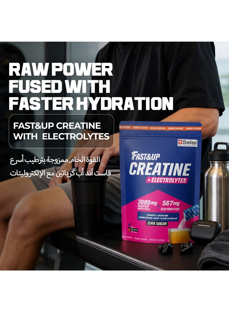 Fast&Up 3000 mg Creatine monohydrate + 567 mg Electrolytes | Zero Sugar | Pouch of 15 stick packs | Orange flavour - Image 4