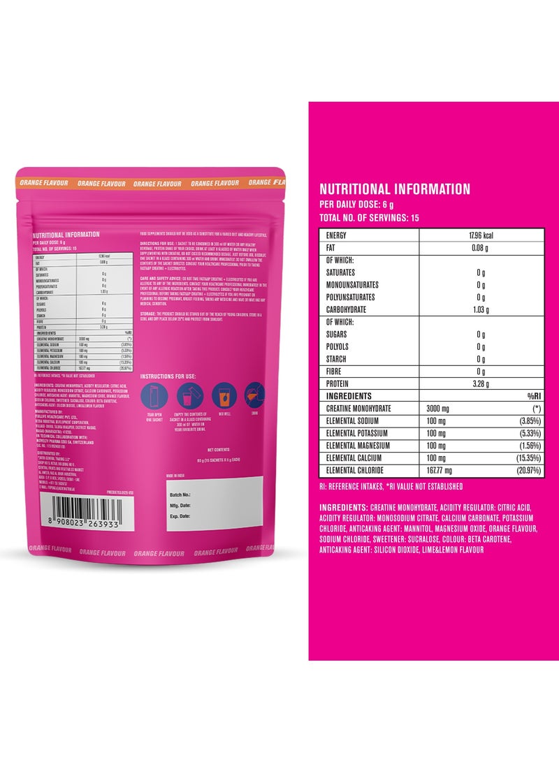 Fast&Up 3000 mg Creatine monohydrate + 567 mg Electrolytes | Zero Sugar | Pouch of 15 stick packs | Orange flavour - Image 2