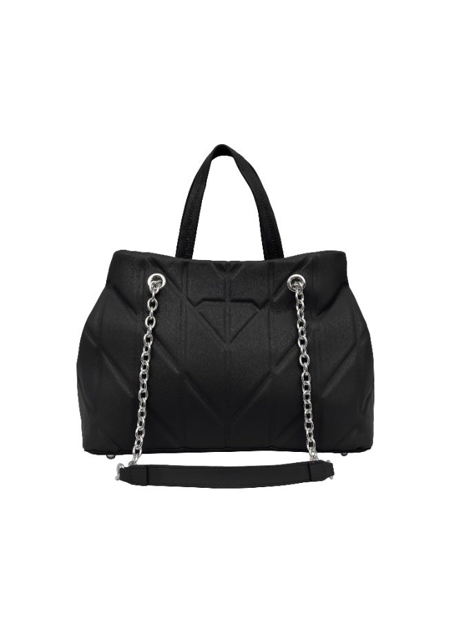 فوسكا شنطة Foska كتف نسائية جلد ناعم – تصميم أنيق بخطوط عمودية لون أسود – مقاس 33x24 سم - Image 4