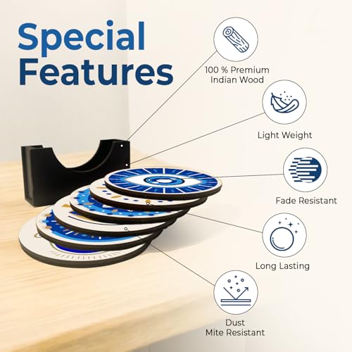 My Creative Hut Tea Coasters Set of 6, Beautiful Design with Stand for Tea Cups, Coffee Mugs, and Glasses, Ideal for Gifting (Evil Eye) - Image 4
