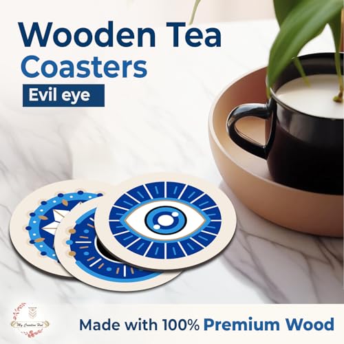 My Creative Hut Tea Coasters Set of 6, Beautiful Design with Stand for Tea Cups, Coffee Mugs, and Glasses, Ideal for Gifting (Evil Eye) - Image 2