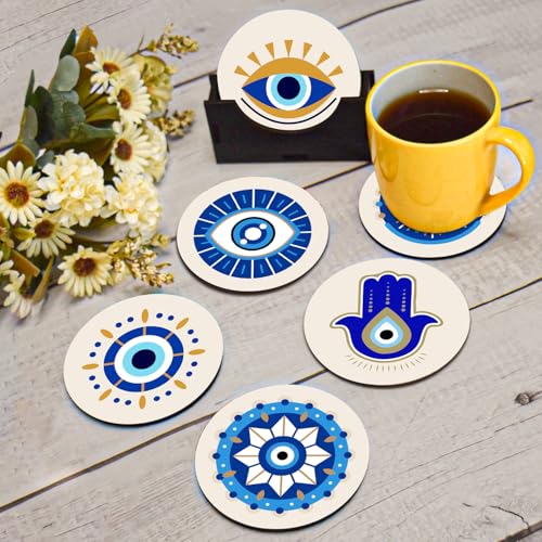 My Creative Hut Tea Coasters Set of 6, Beautiful Design with Stand for Tea Cups, Coffee Mugs, and Glasses, Ideal for Gifting (Evil Eye) - Image 1