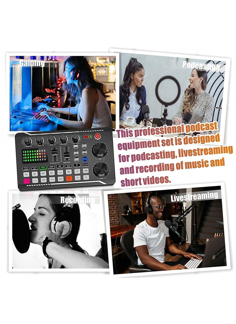 Podcast Microphone Bundle, BM-800 Condenser Mic with Live Sound Card Kit, Podcast Equipment Bundle with Voice Changer and Mixer Functions for PC Smartphone Studio Recording & Broadcasting