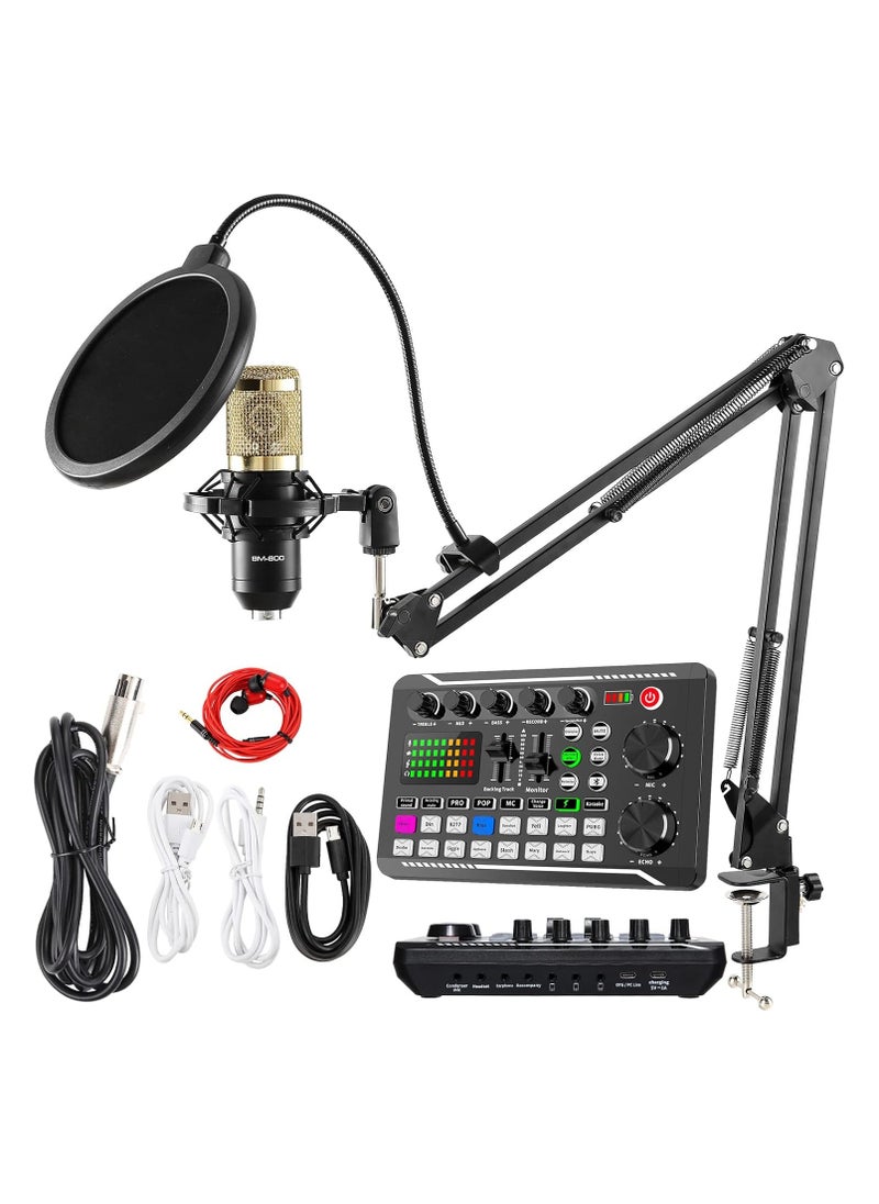 NNEWVANTE Podcast Microphone Bundle, BM-800 Condenser Mic with Live Sound Card Kit, Podcast Equipment Bundle with Voice Changer and Mixer Functions for PC Smartphone Studio Recording & Broadcasting  - Image 1