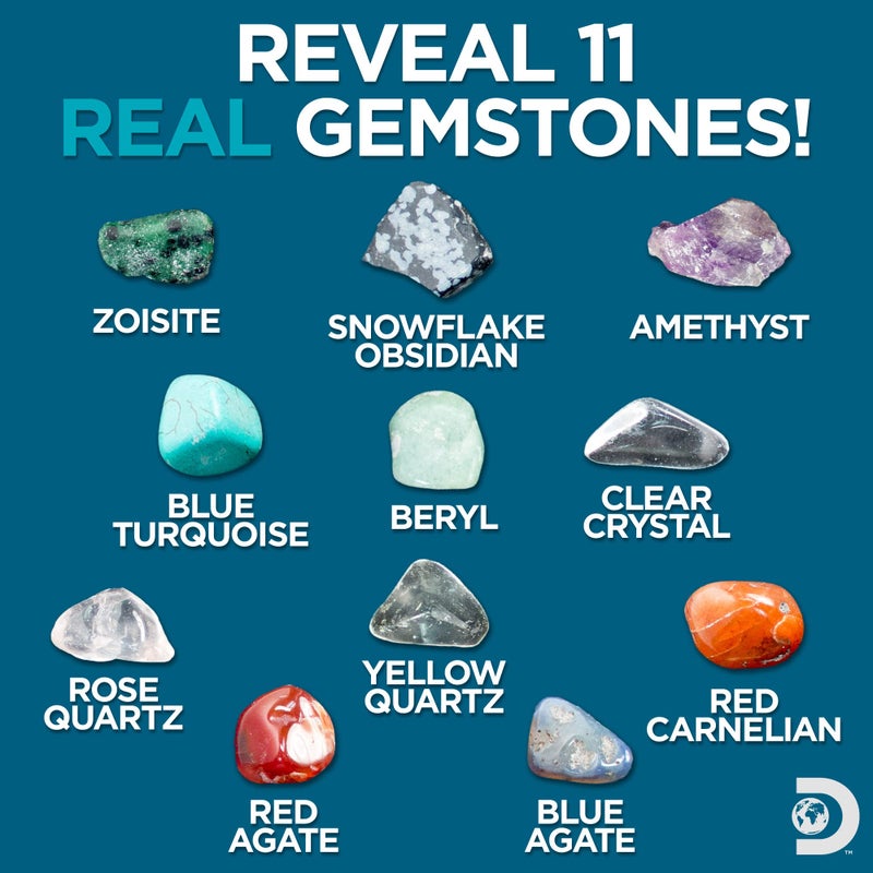 Discovery Kids Gemstone Dig Stem Science Kit by Horizon Group Usa, Excavate, Dig & Reveal 11 Real Gemstones, Includes Goggles, Excavation Tools, Streak Plate, Magnifying Glass & More - Image 3