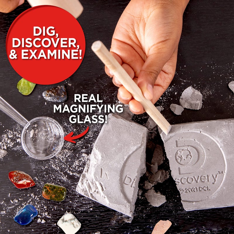 Discovery Kids Gemstone Dig Stem Science Kit by Horizon Group Usa, Excavate, Dig & Reveal 11 Real Gemstones, Includes Goggles, Excavation Tools, Streak Plate, Magnifying Glass & More - Image 2