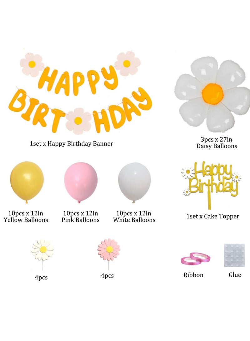 Daisy Flower Birthday Party Decorations Kit, Daisy Happy Birthday Banner,Daisy Flower Cake Topper,Large Daisy Balloons for Daisy Themed Hippie Boho Girl Birthday Party Decorations - Image 2