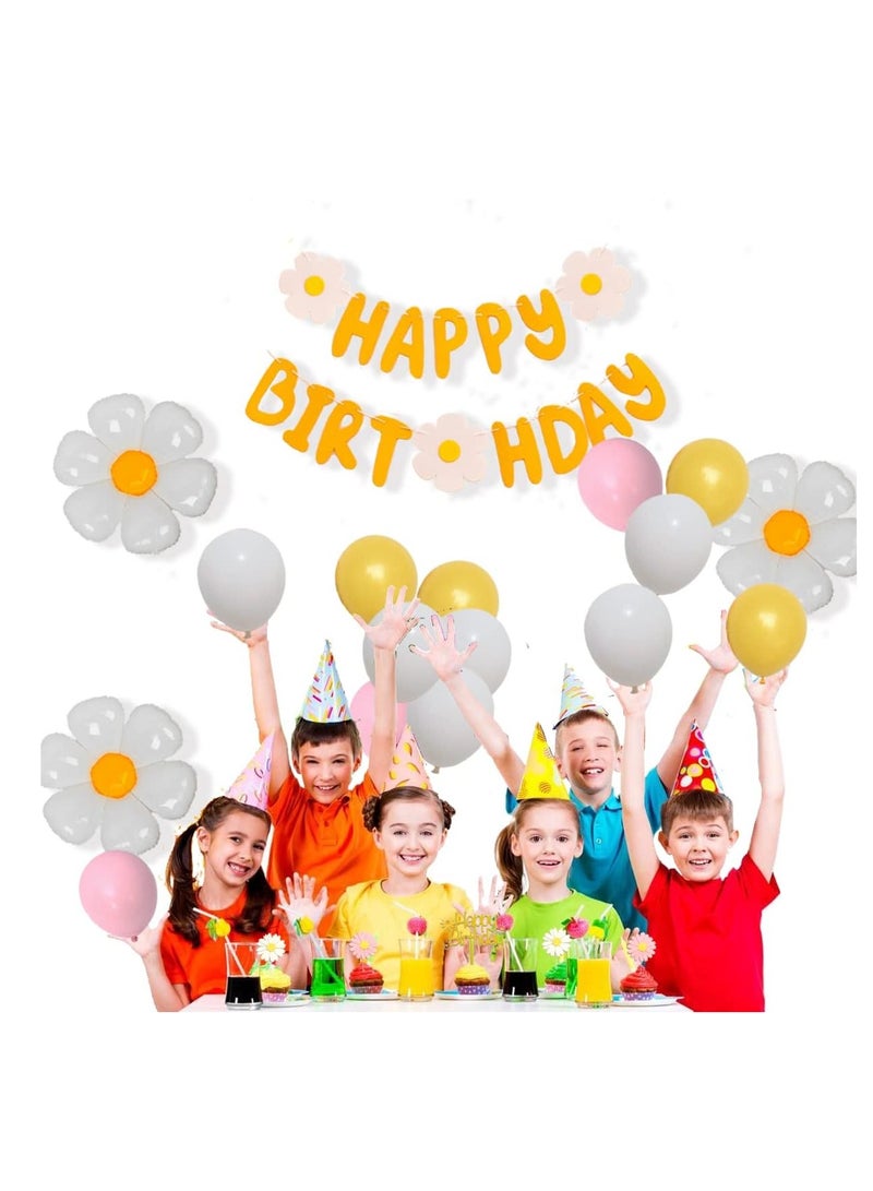 Daisy Flower Birthday Party Decorations Kit, Daisy Happy Birthday Banner,Daisy Flower Cake Topper,Large Daisy Balloons for Daisy Themed Hippie Boho Girl Birthday Party Decorations - Image 4